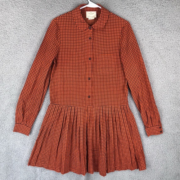 kate spade new york Dresses & Skirts - Kate Spade New York Checkered Long Sleeve Button Up Pleated Skirt Dress Size 4